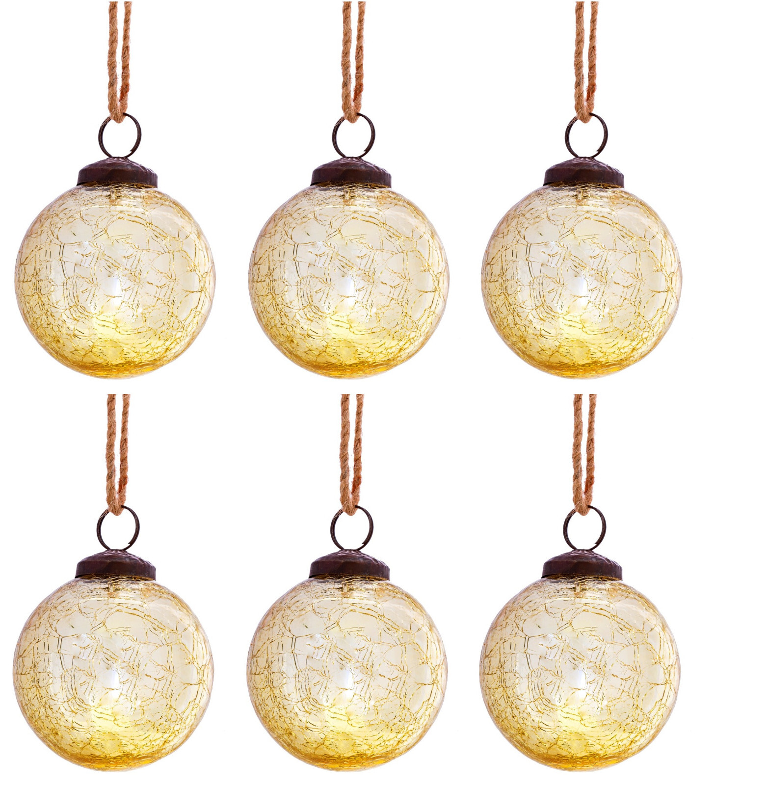 Sass & Belle Gold Crackle Recycled Glass Bauble Round Xmas Tree Decoration x6