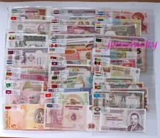 Lots 100 Foreign Paper Money 50 Countries World Banknotes UNC Chinese Flags Gift