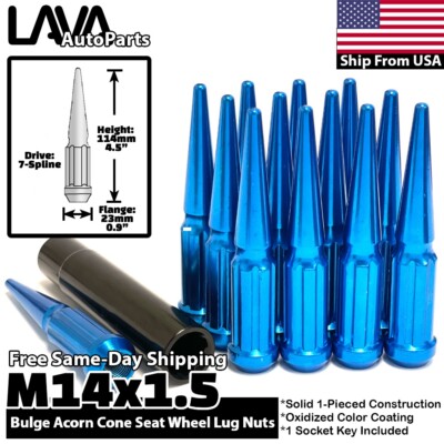 20x Blue 14x1.5 Spike Lug Nut +Key Fit Honda Pilot Ridgeline Acura