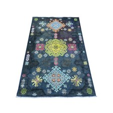 3'2" x 5' Space Black Fusion Kazak Caucasian Elements Design Oriental Rug R89712