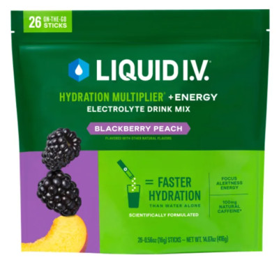 Liquid IV Hydration Multiplier + Energy Drink Mix 26 Stick Pks, Blackberry Peach