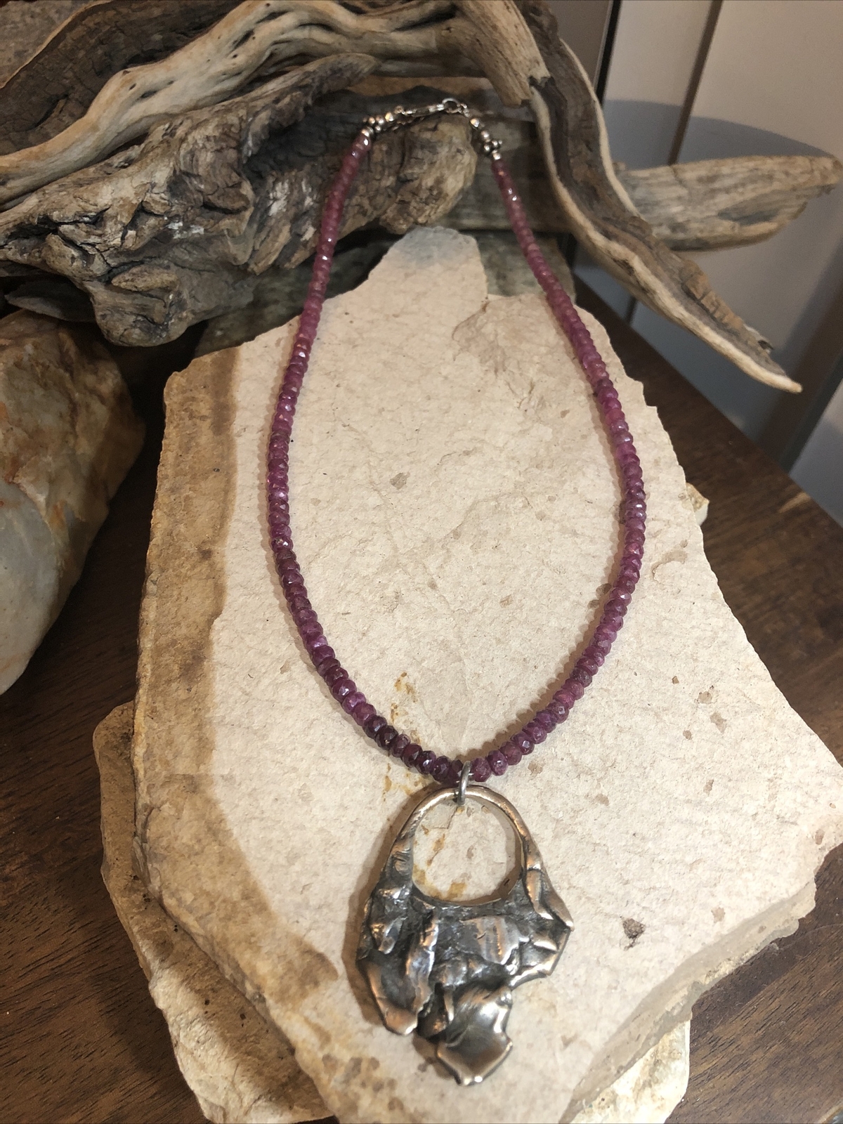 925 Sterling Silver Ruby stone Beaded Rough Nugge… - image 2