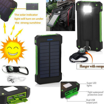 Dual-USB Waterproof Solar Power Bank Portable LED LCD CompassBattery Charger
