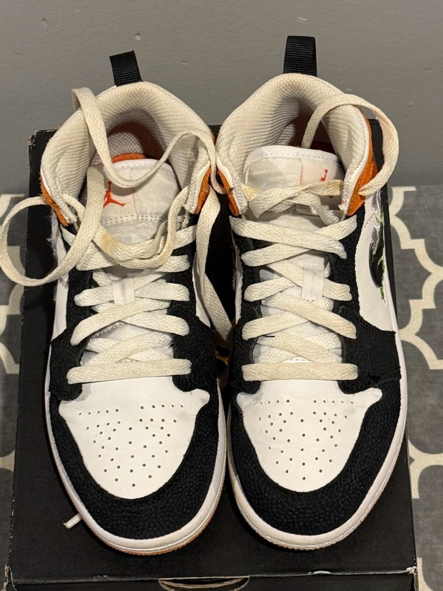 NIKE | Air Jordan 1 Mid SE (PS) - White/Black-Starfish SIZE 1Y | eBay