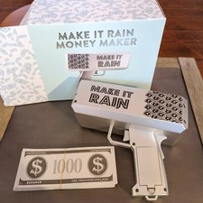 Money Gun Make It Rain Chrome Silver Money Maker with Fake Bills NIB