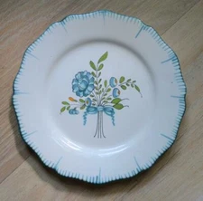 Vintage Pierre Deux White Decorative Plate with Blue Flowers Quimper 7.25"