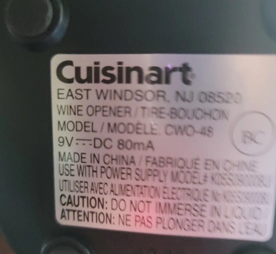 CUISINART Cordless Wine Opener Model CWO48 eBay