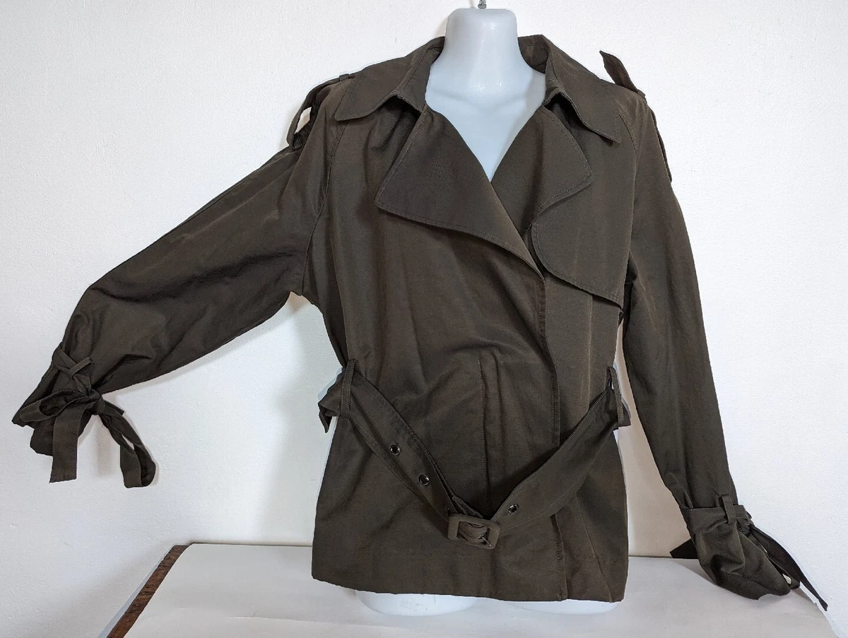 Simply Vera Wang Short Trench Coat Safari Jacket Olive Green Sz L
