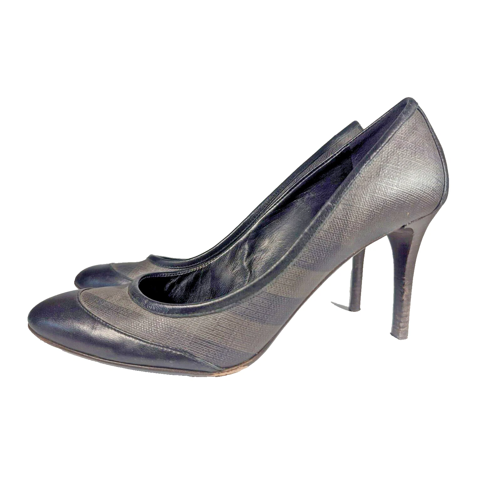 Burberry Nova plaid nero grigio punta a cappuccio tacco a spillo 39 US 8 5 tela rivestita