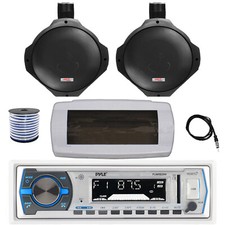 Pyle Bluetooth Marine Radio,Cover, Antenna,Wire, 2x 6.5" 200W Black Speaker