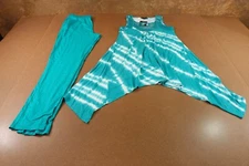 Antthony Womens Small Teal Tie Dye 2 Piece Handkerchief Tunic & Hi Rise Pant NWT