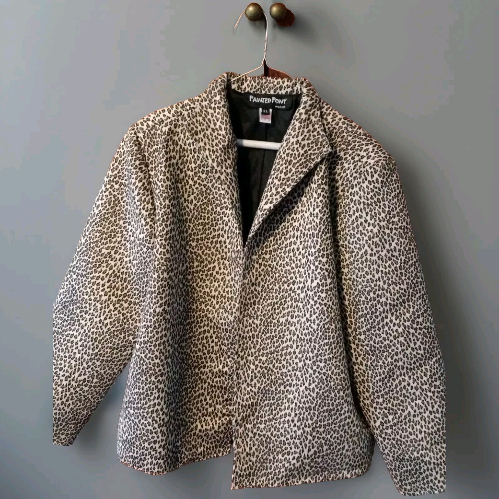 Giacca pony dipinta taglia XL stampa leopardata 100% cotone