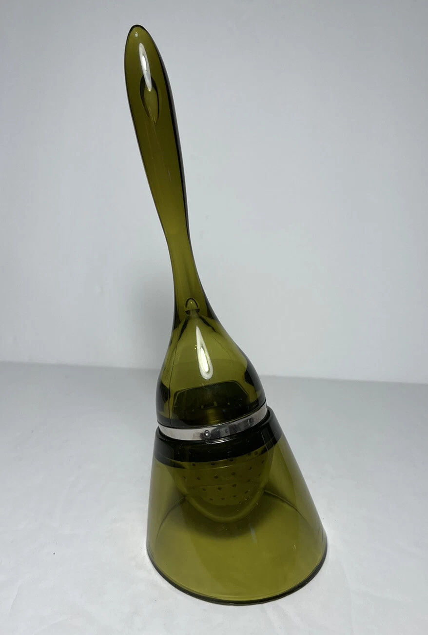 Retro Tea Infuser & Holder Vintage Avocado Green Lucite Stainless Kitchen Decor