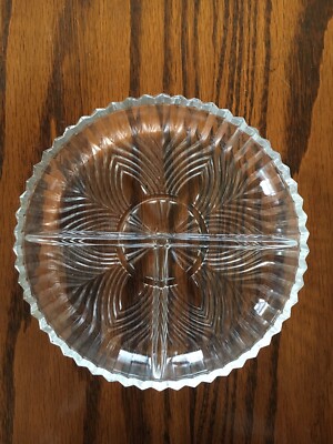 Vintage Clear Glass Round Three Section Relish Condiment Serving Dish Plate