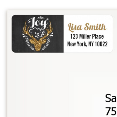 Joy oh Deer Gold  - Christmas Personalized Return Address Rectangle 27 Stickers