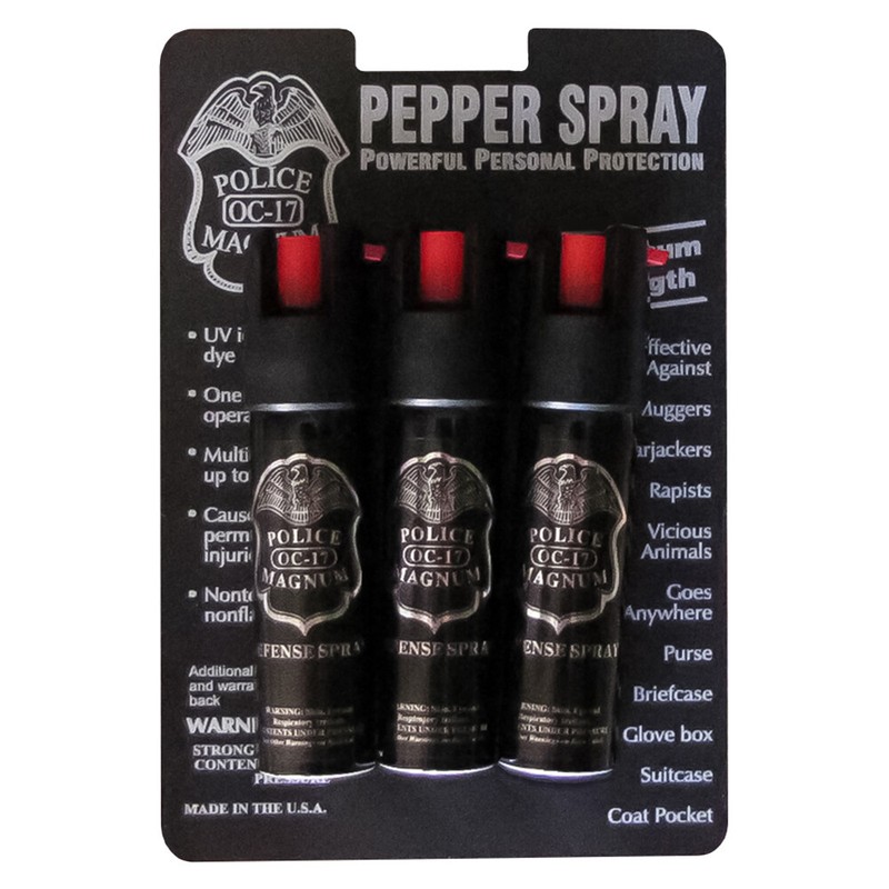 3 Pack POLICE Magnum PEPPER Spray 3/4oz Safety Lock UV Dye Self Defense OC-17
