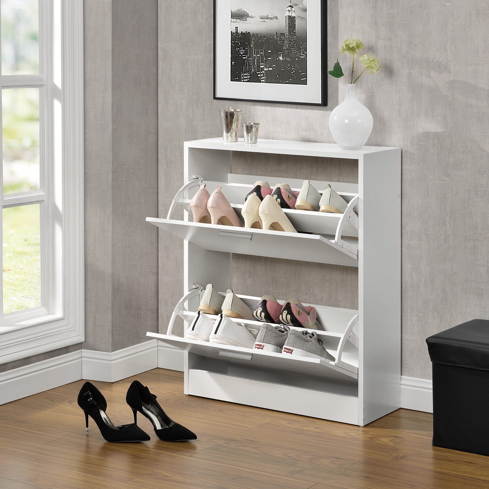 [en.casa]® Mueble zapatero armario 2 puertas con baldas para zapatos aglomerado