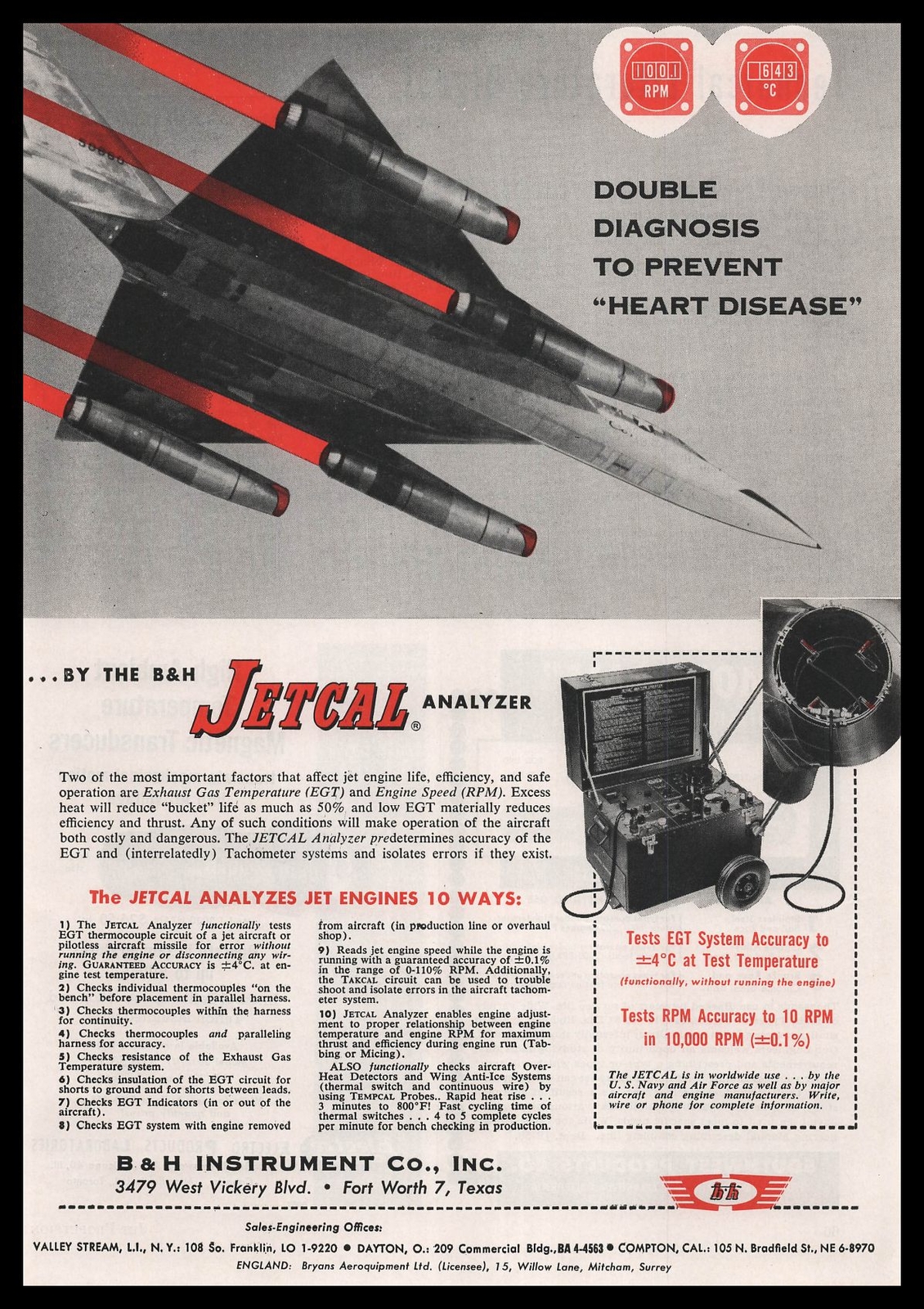 1958 B & H Instrument Fort Worth Texas EFT RPM Aircraft Jetcal Analyzer