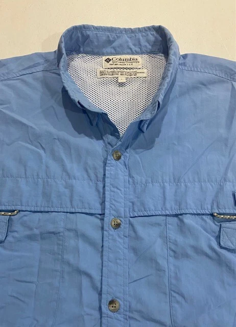 Men's Columbia Vented Fishing Shirt Size L Button Down Short Sleeve Pockets Blue