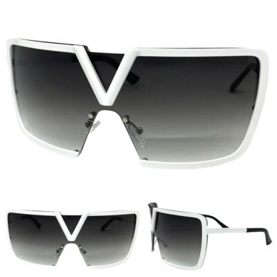 Classy Elegant Modern Contemporary Wrap Shield Rave SUNGLASSES Large White Frame