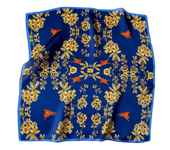 100% Silk Floral Scarf for Women Yellow Blue Small Square Wrap Neckerchief ZT15