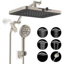 High Pressure Adjustable 13" Rain Square Shower Head with Handheld Spray Combo