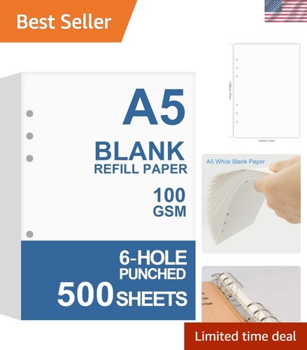 High-Quality 500 Sheets A5 Blank Paper - Standard 6 Hole Design for Organizers