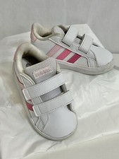 SCARPA Adidas Girls Grand Court 2.0 White Pink Stipes Sneakers shoes US Size 6k