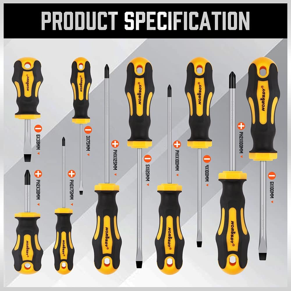 HORUSDY 11-Pieces Magnetic Screw Driver, Magnetic 5 Phillips and 5 Flat Head 