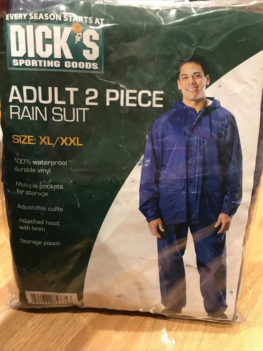 DICK'S SPORTING GOODS 2 PC BLUE VINYL ADULT RAIN SUIT FISHING HUNTING  XL/XXL NIP