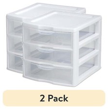  2 pack  Small 3 Drawer Desktop Unit, Plastic, White
