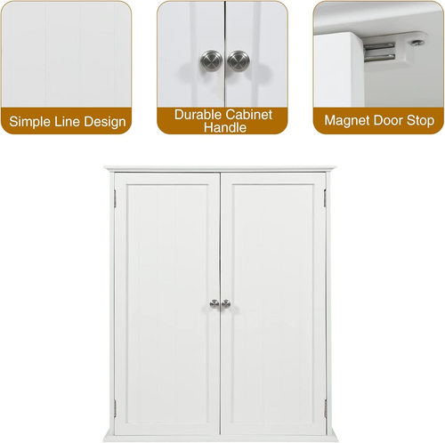 27.6In Length Bathroom Cabinet Wall Mounted,Over Toilet Storage Cabinet with 2 D - Picture 5 of 9