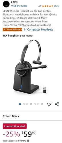 LEVN Wireless Headset 5.2 for Call Center, Bluetooth Headphones with Mic for... - Picture 2 of 11