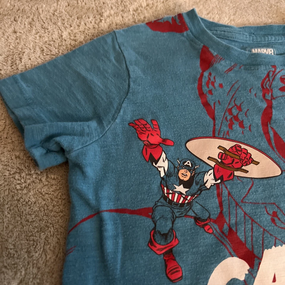 Baby Gap Marvel Boys Blue Red White Captain America Short Sleeve Shirt 4 - Image 2 of 4