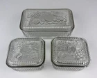 3 Vtg Federal Glass Refrigerator Dish Containers w/Fruit Lids Clear Ribbed Glass