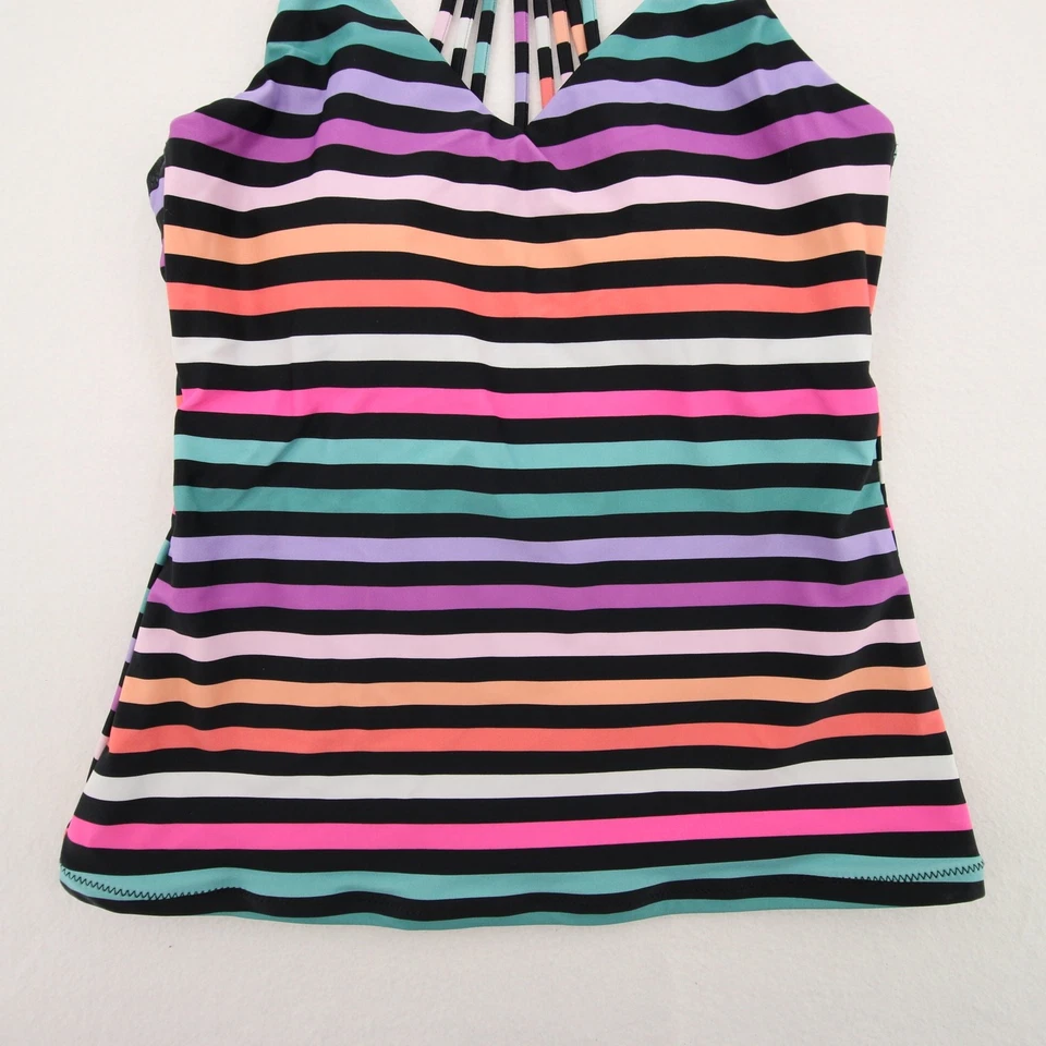 Raisins Tankini Swim Top Rainbow Stripe VNeck Racerback Padded Size Small NWT - Image 3 of 4