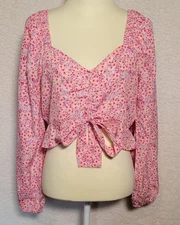 Vero Moda Juniors Size Large Henna Floral Tie Front Crop Top Parfait Pink 0645