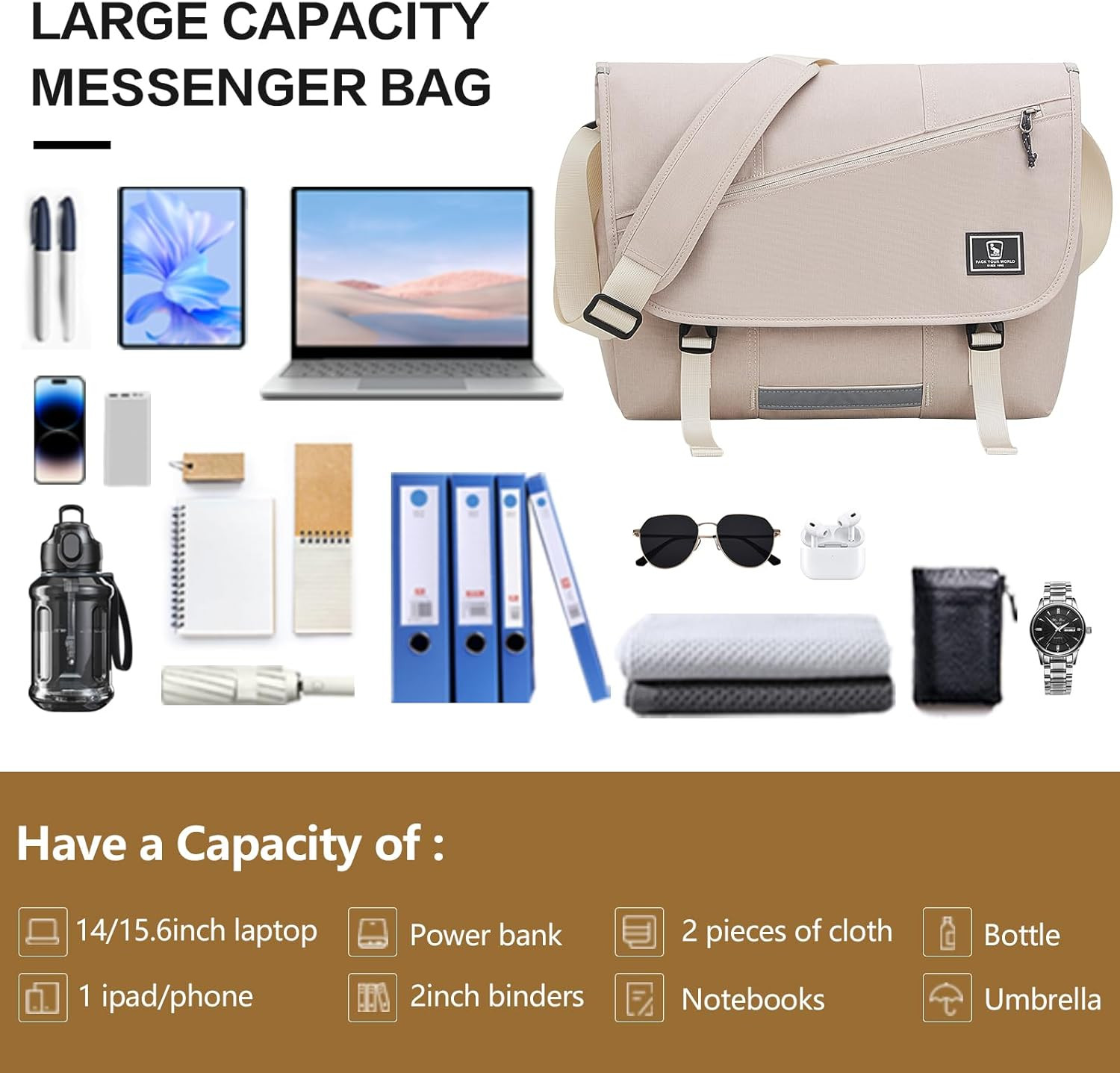 Messenger Bag for Men, 15.6 Inch Laptop Crossbody Bags Women Casual Satchel Shou