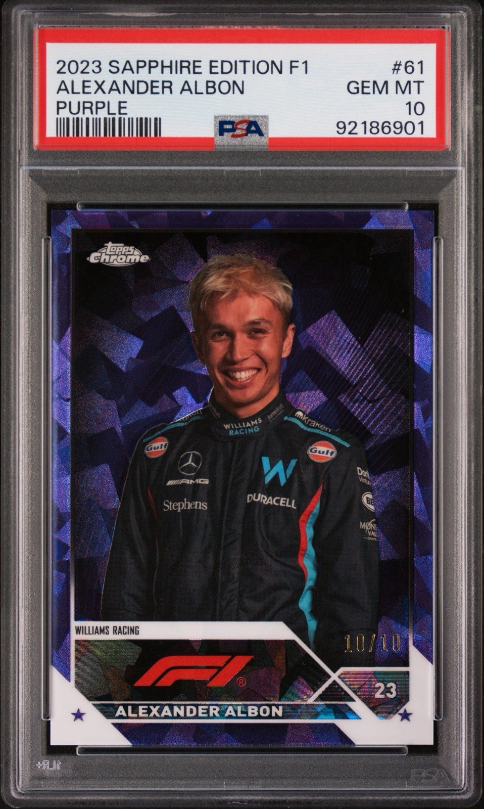PSA 10 2023 Topps Chrome Sapphire Formula 1 F1 Alexander Albon Purple /10 #61