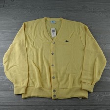 NEW Vintage Izod Lacoste Cardigan Sweater Mens Large Yellow V-Neck Grandpa NWT