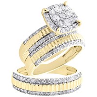 JFL Diamonds 10K Gelbgold Diamant Halo Trio Set 1.50 CT Diamant Ring