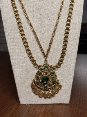 Vintage Eclectic Revival Style Necklace Artistic Bar Chain Double Chain 20in