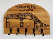 Francis Scott Key Bridge Memorial Key Rack Cedar Wood Baltimore CNC Laser Carved