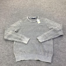 Nautica Sweater Mens Medium Gray Striped Crewneck Tight Knit Pullover New Tags