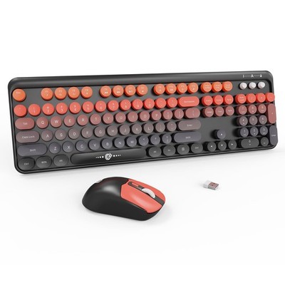 Wireless Keyboard and Mouse Combo Retro Typewriter Style Orange Gradient