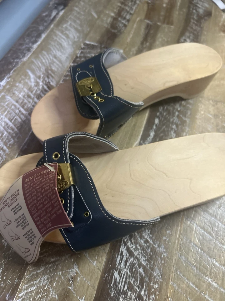 Sandalias de ejercicio Dr. Scholl’s originales de cuero azul marino talla 8 madera Italia Foto 3 de 4