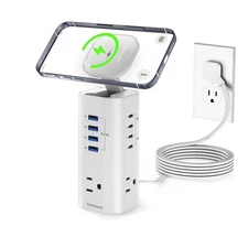 Power Strip Tower Surge Protector, Flat Plug Extension Cord with 3AC Outlets ...