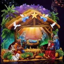 Religious Nativity Musical Christmas Cards, 10"x7" Handmade 5-Layer 3D Pop Up...