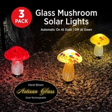 Infinity X1 Solar  Glass Mushroom Landscape Accent Light, Set of 3 Pack