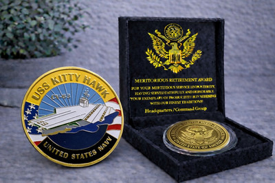 US NAVY - USS KITTY HAWK - CV-63 - Challenge Coin w/ Retirement Award